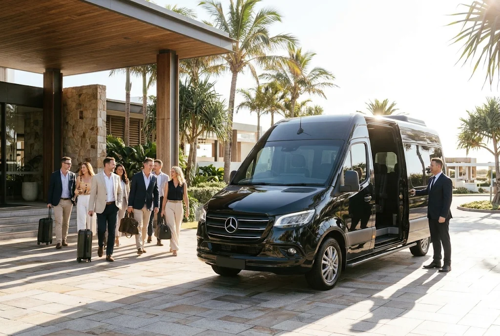Group arriving in the Mercedes Sprinter