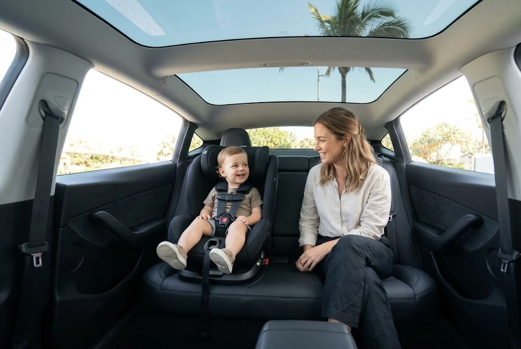Child seat fitted in the Tesla